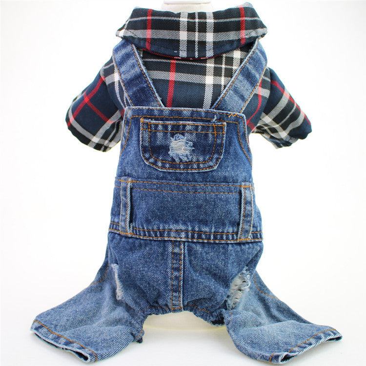 Denim four leg dog jumpsuit with backpack, available in 2 colours, image 12