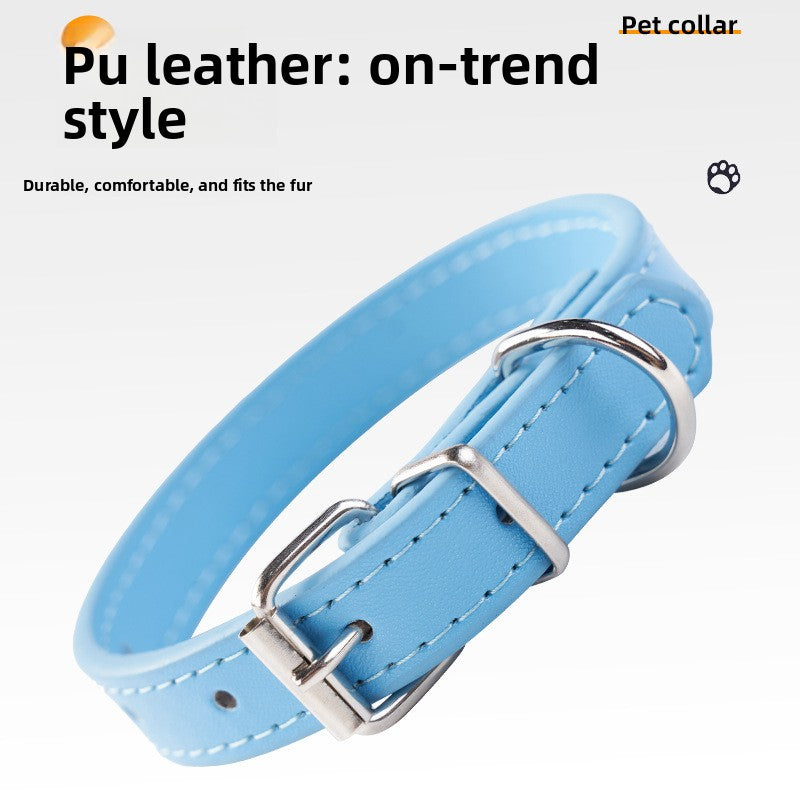 Waterproof embossed PU leather pet collar in Rose Red, front view