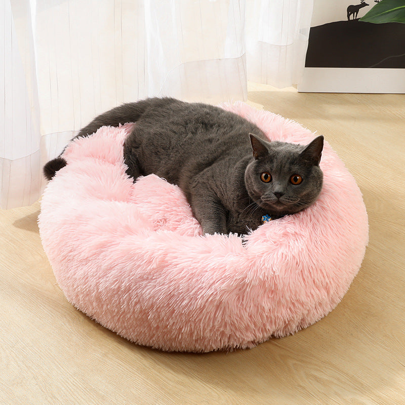 Light grey round deep sleep pet bed with soft plush, photo 3