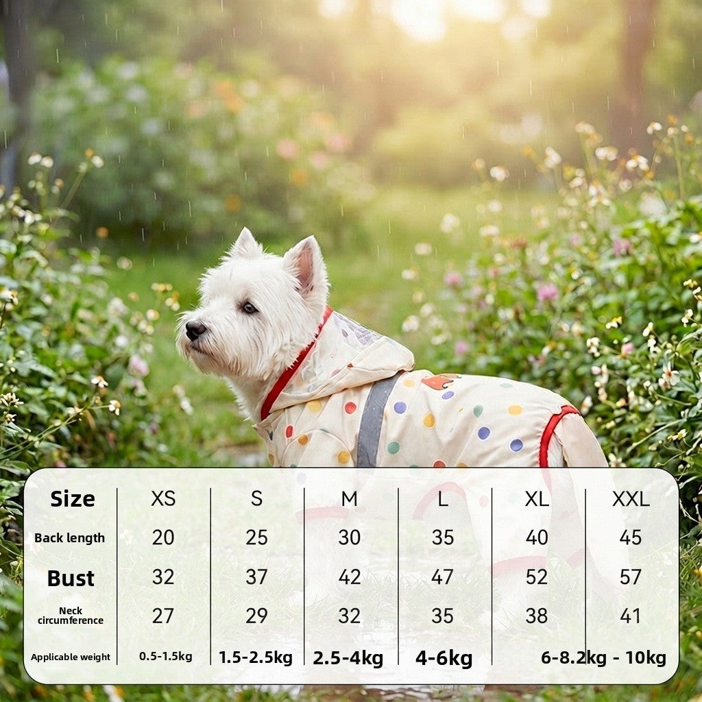 Full body four leg dog raincoats in twelve styles