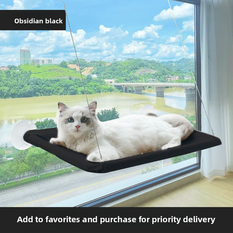 Foldable window cat hammock with suction cups in Black