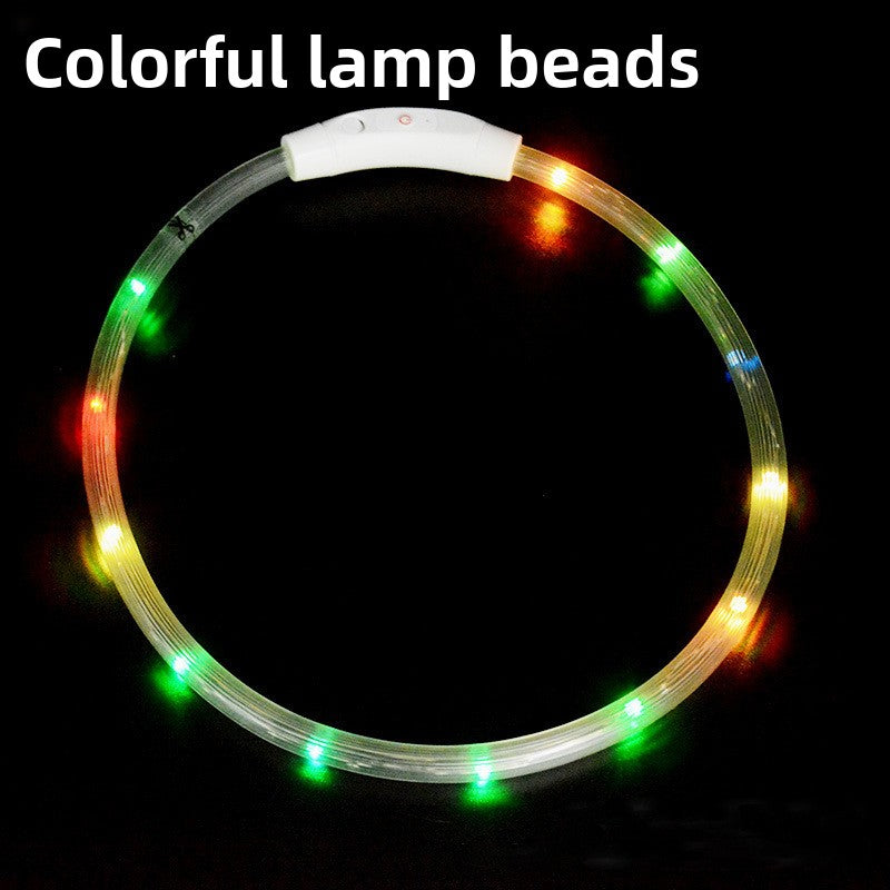 USB rechargeable LED silicone dog collar in Green Fibre Optic, side view