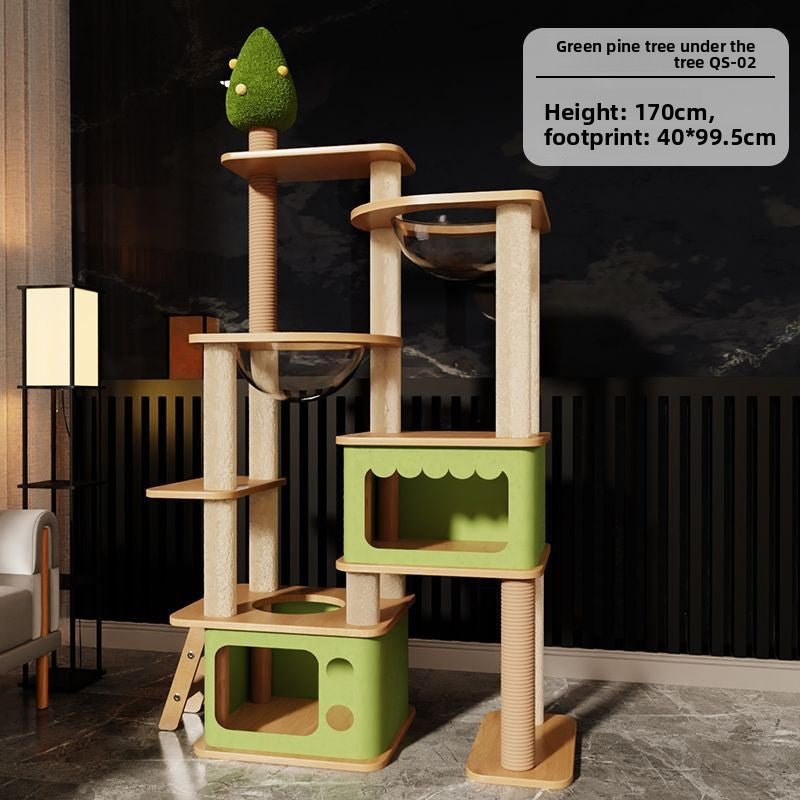 Pine green multi-level cat climbing tower with sleeping pods, photo 7