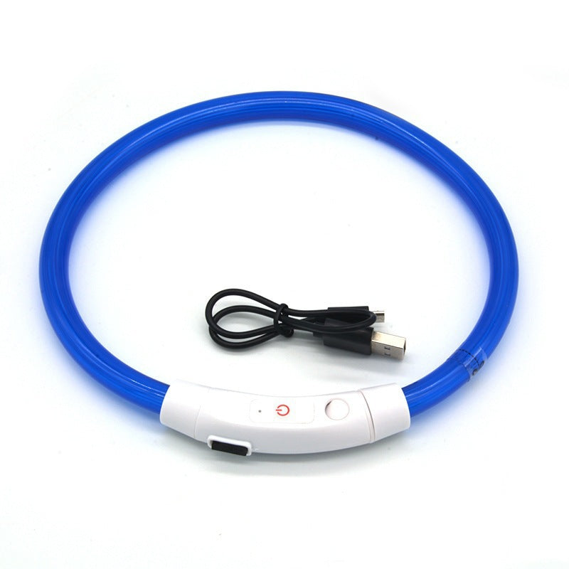 USB rechargeable LED silicone dog collar in Green Bead Light, side view