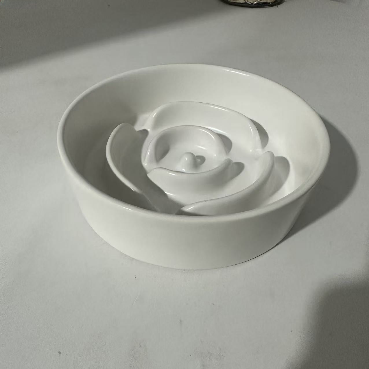 Ceramic Slow Feeding Pet Bowl with Small Flower Design and Optional Iron Stand