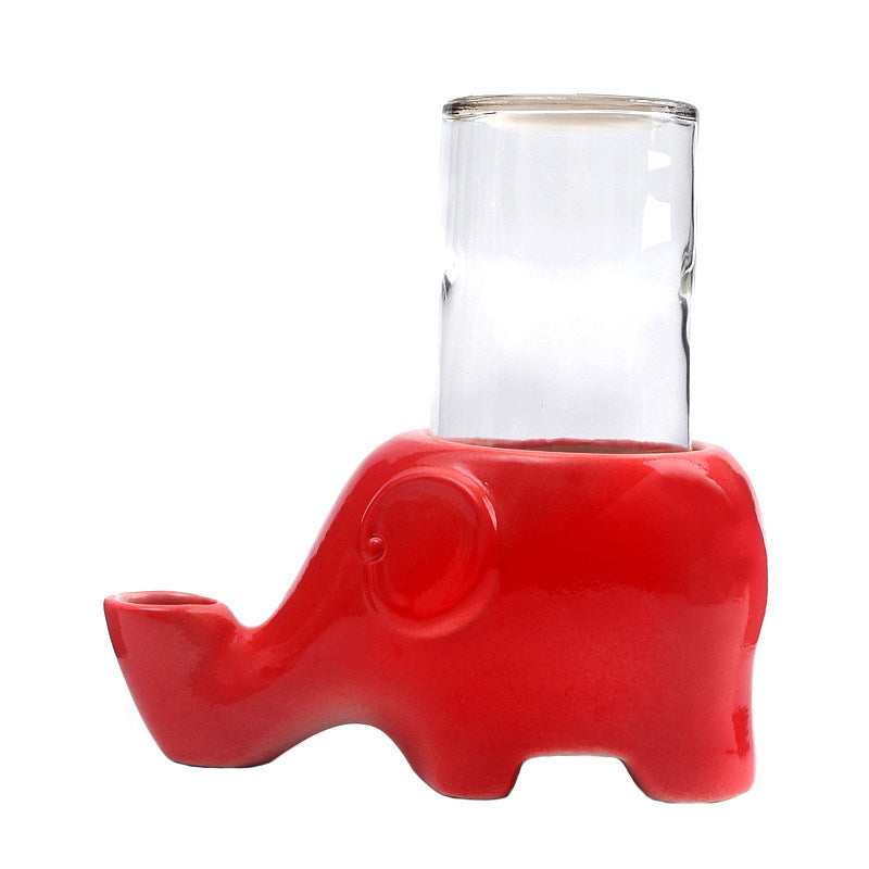 Ceramic Automatic Cat Water Dispenser with Elephant Design and Glass Bottle