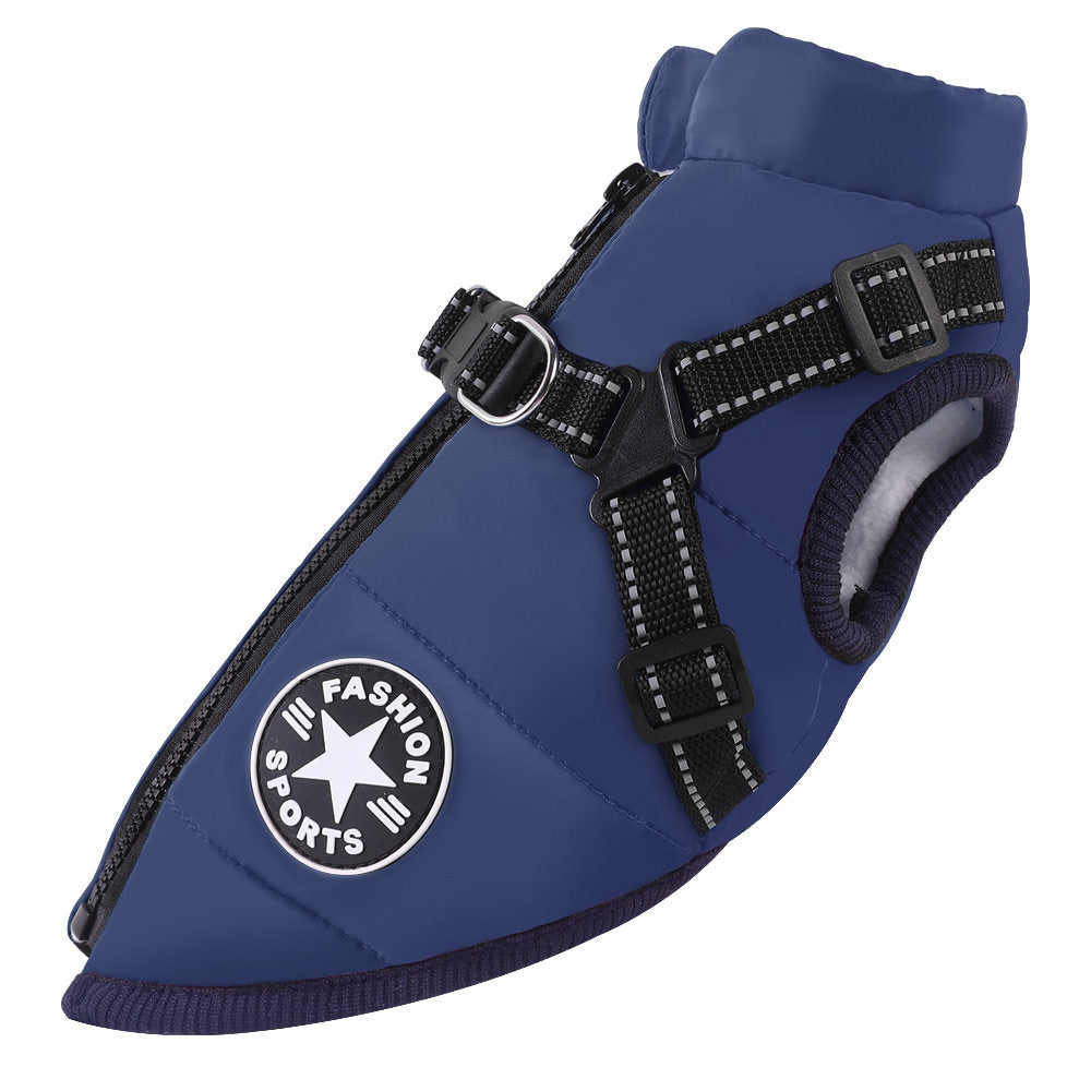 Fleece lined padded dog vest with reflective strips in Snowflake, close-up detail