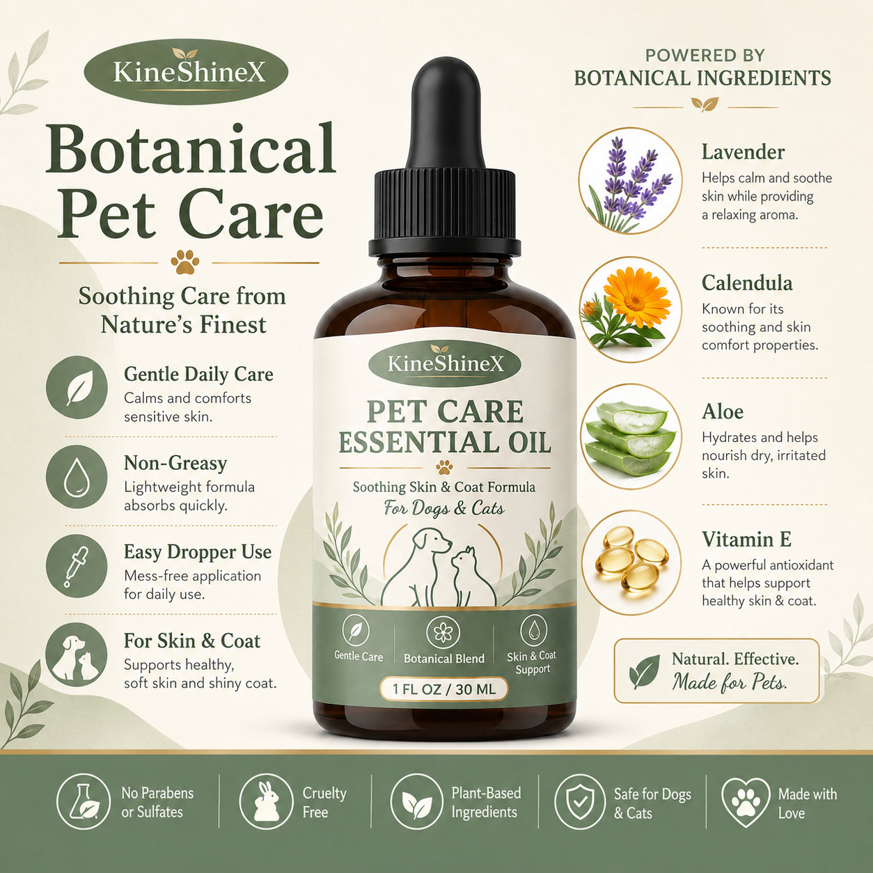 Pet Coat Care Oil for Dogs and Cats, Shine and Tangle Relief