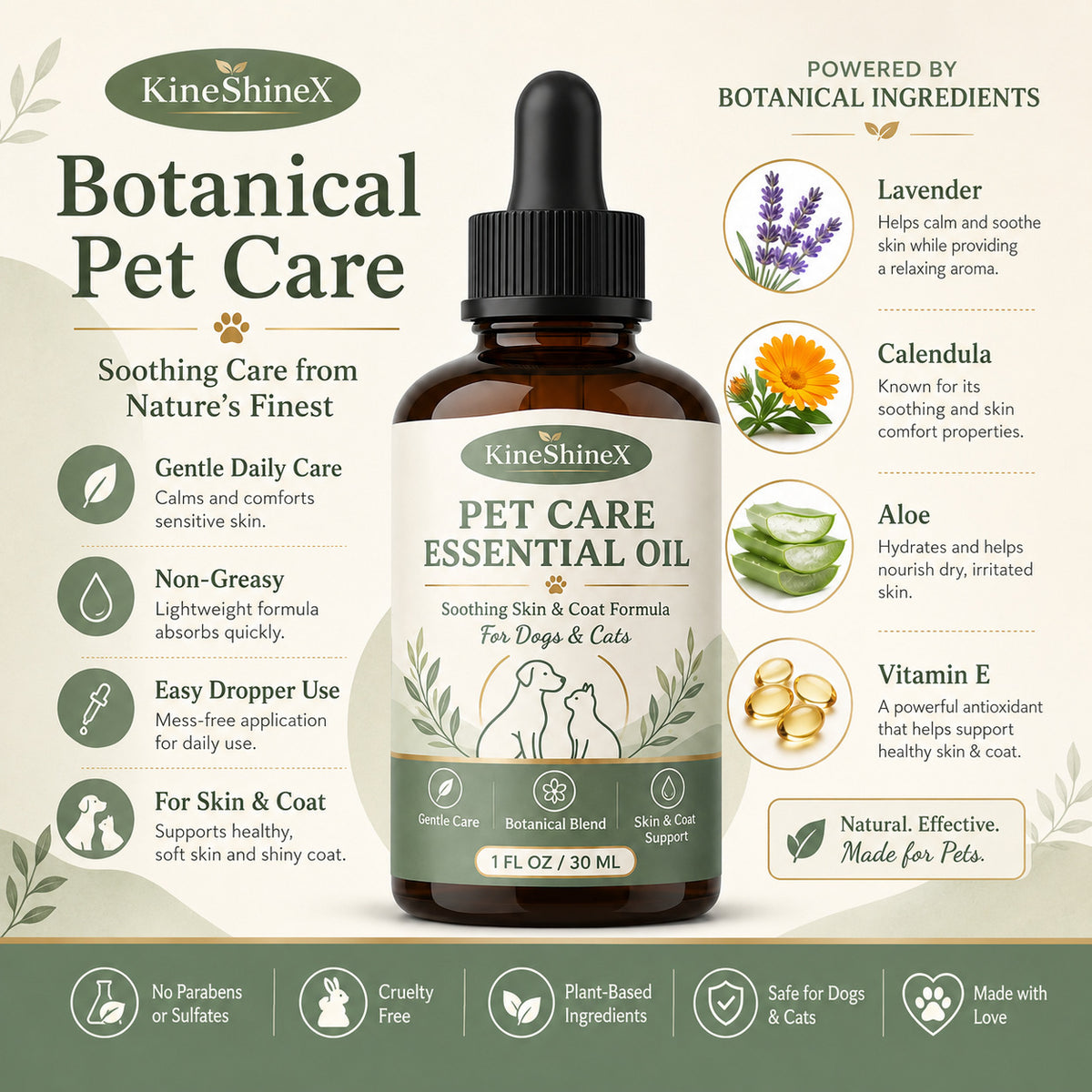 Pet Coat Care Oil for Dogs and Cats, Shine and Tangle Relief
