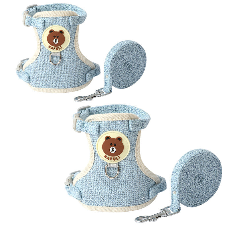 Cotton-linen bear harness and lead for dogs and cats in 3 colour options