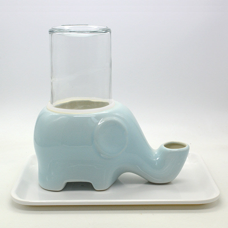 Ceramic Automatic Cat Water Dispenser with Elephant Design and Glass Bottle