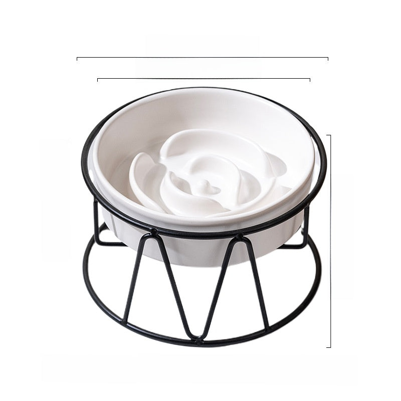Ceramic Slow Feeding Pet Bowl with Small Flower Design and Optional Iron Stand