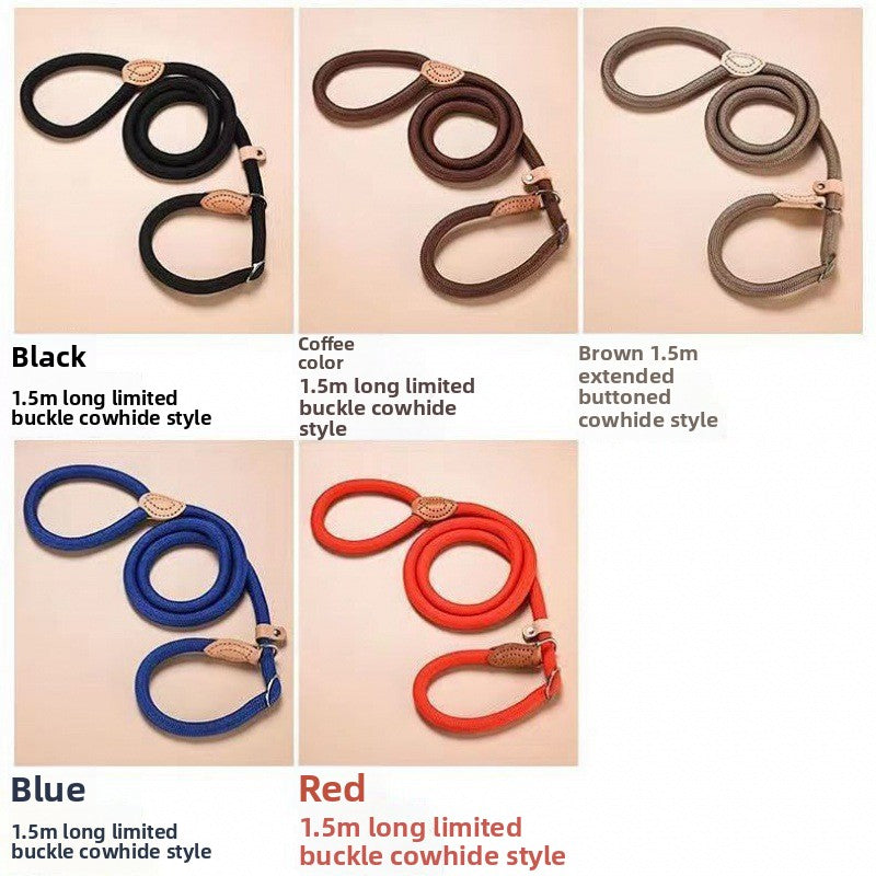 Braided nylon rope dog lead in red with metal clip