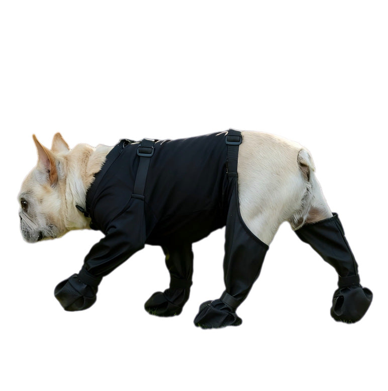 Black waterproof dog shoe covers with anti-slip soles and back strap, product image 1
