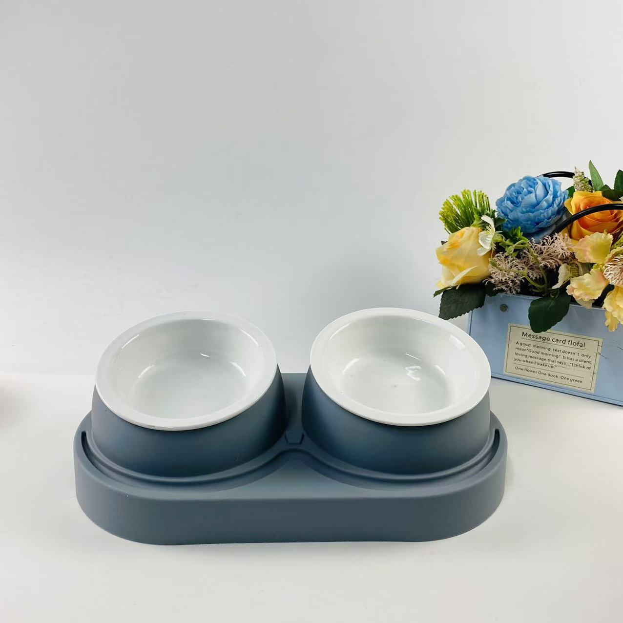 Cat Face Dual Pet Bowl, Stainless Steel or Ceramic