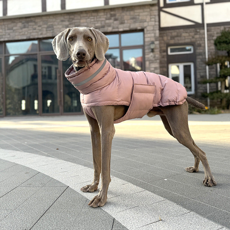 Padded cotton dog coat with warm high fill lining in Dark Grey, side view