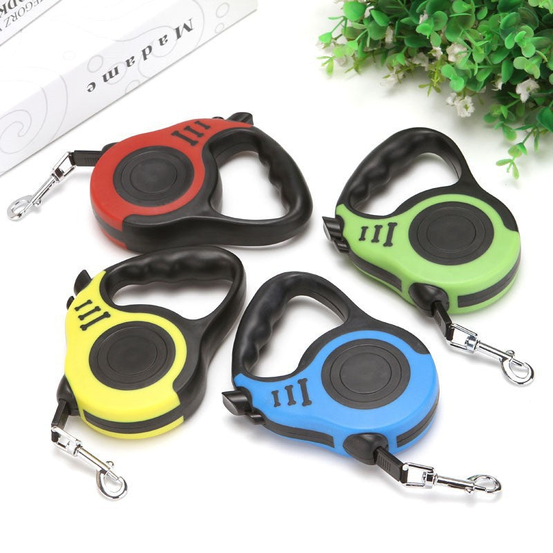 Automatic retractable dog leads shown in five bright colours