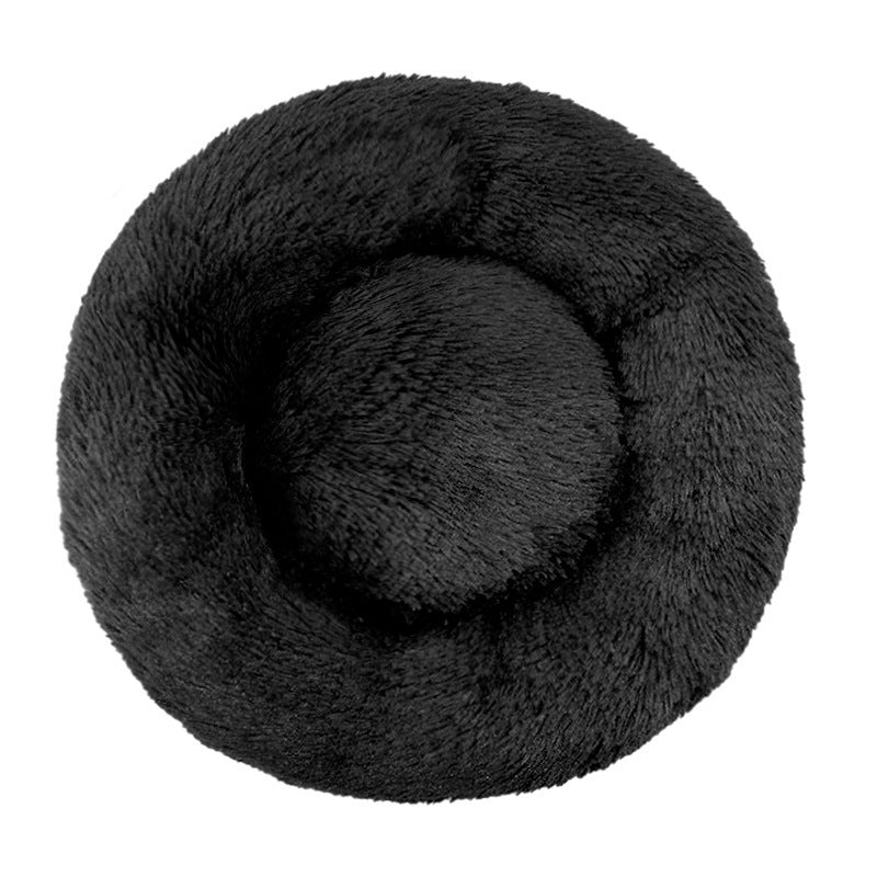 Round long plush nest bed for cats and dogs in Black