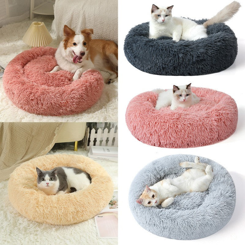Plush round padded dog and cat bed, detail photo 4