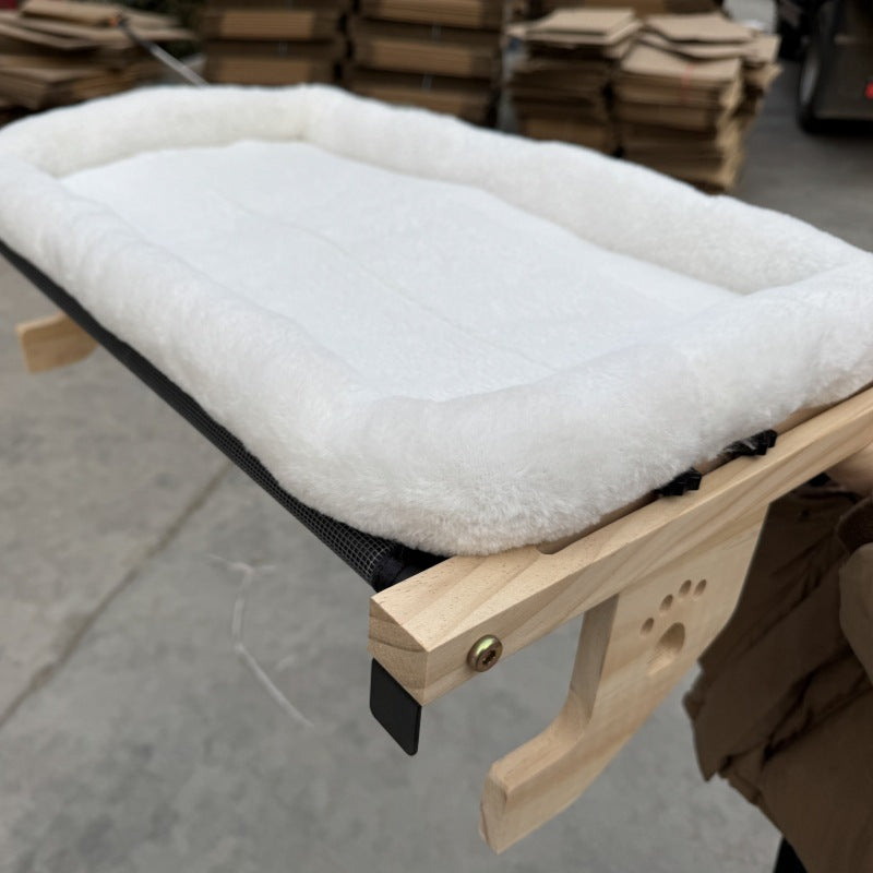 Wooden frame hanging cat bed with plush cushion, photo 2