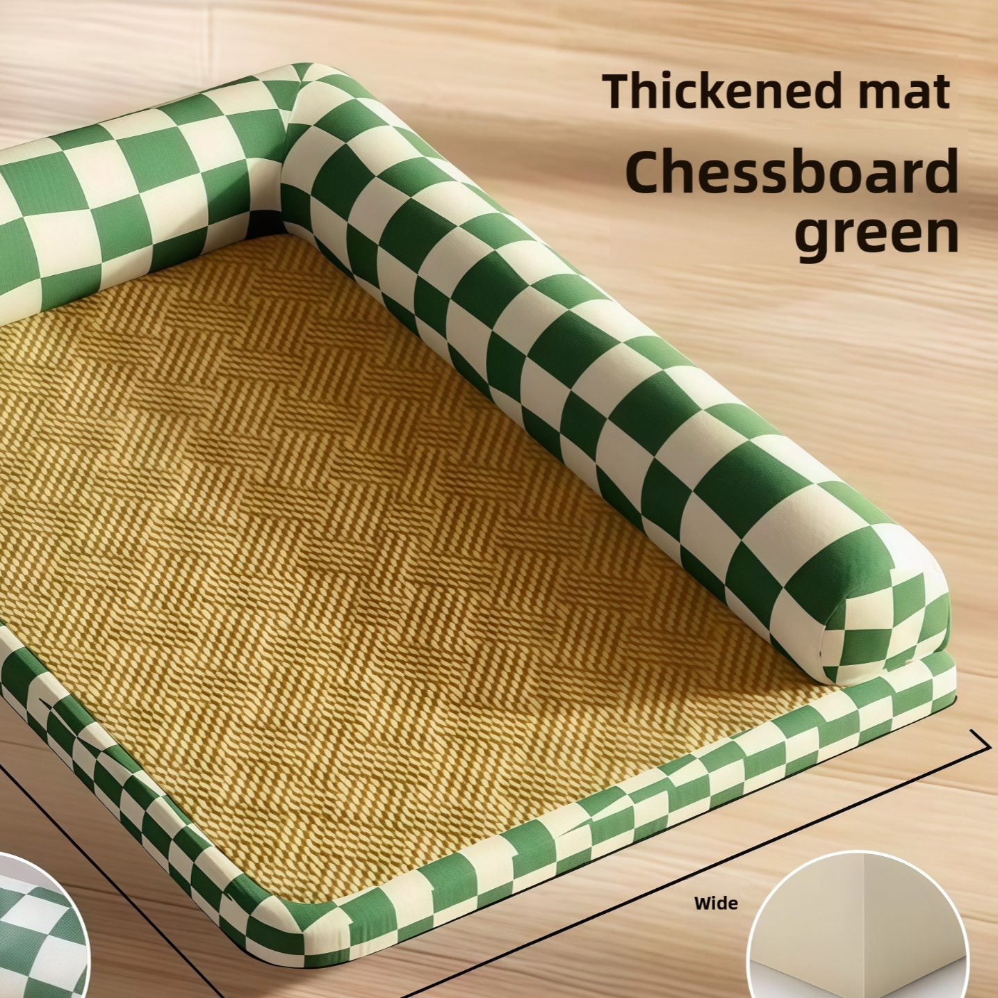 Double-sided cooling pet mat with hemp cover in chessboard green