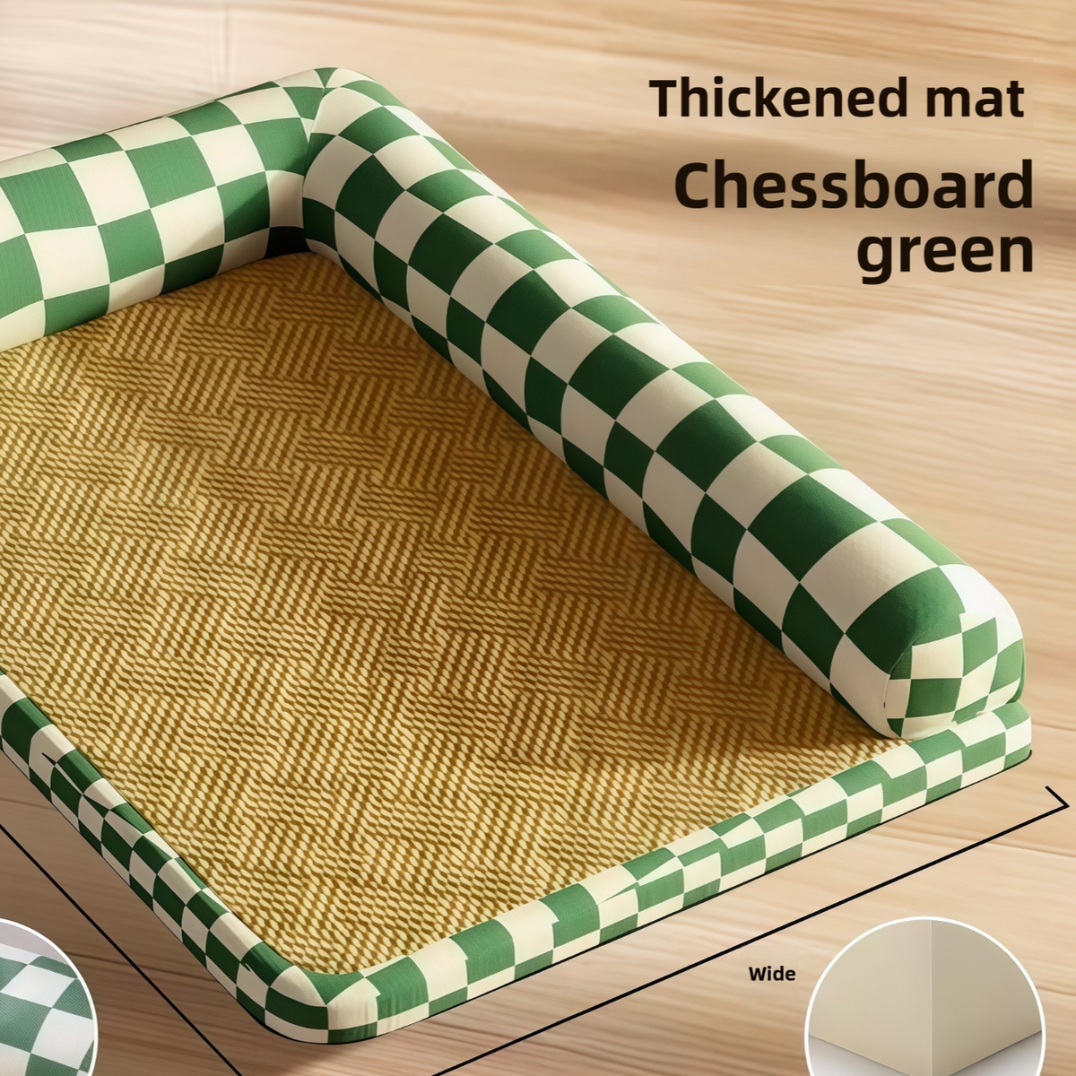 Double-sided cooling pet mat with hemp cover in chessboard green