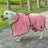 Microfibre pet bathrobe towel for dogs and cats, in use with a pet