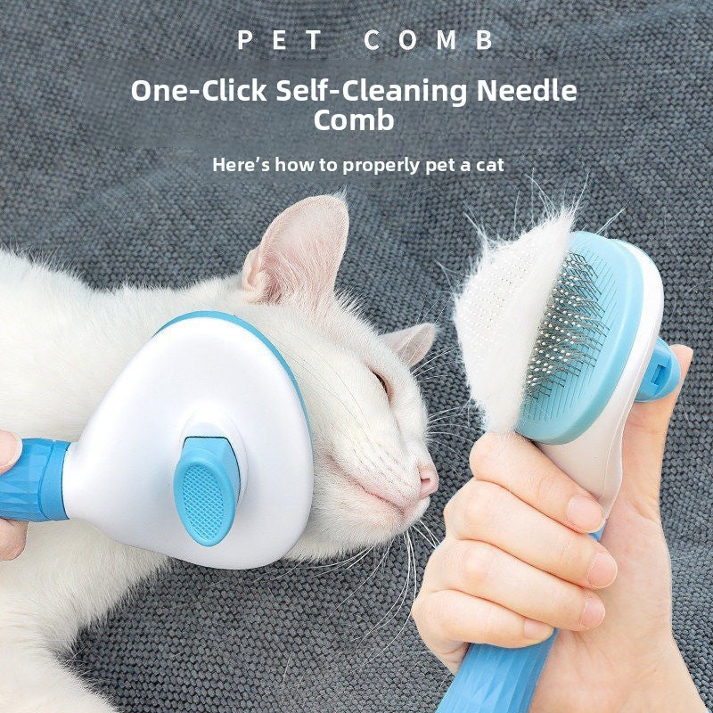 Self-Cleaning Cat Comb for Long Haired Cats, One-Press Fur Release