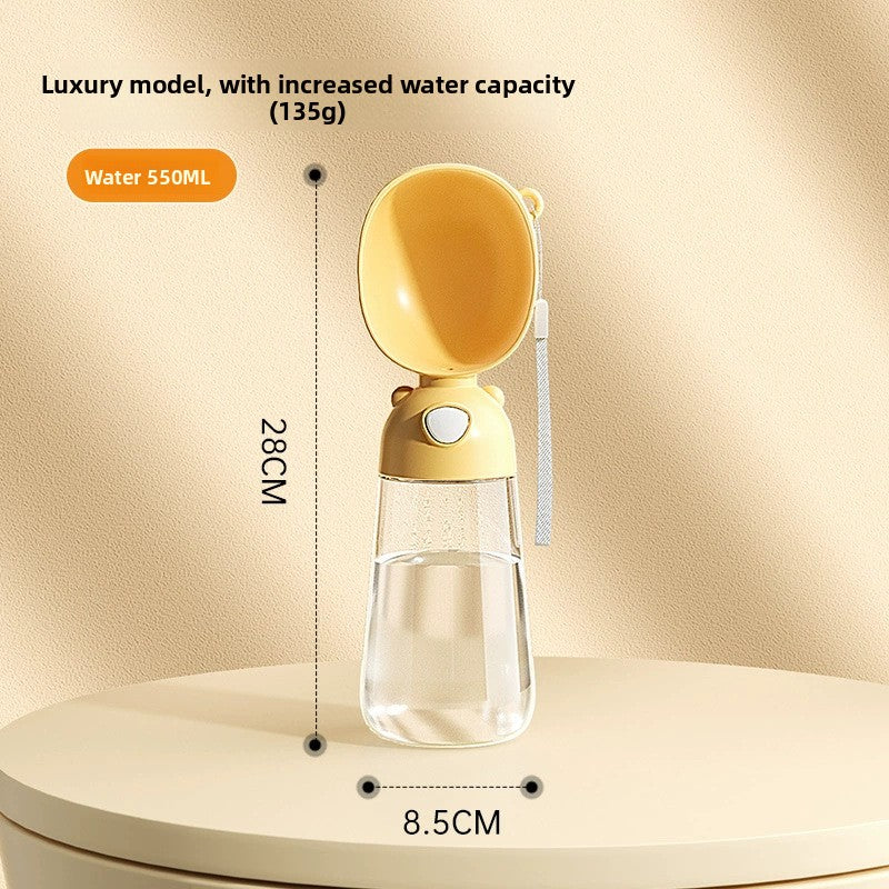 Portable dog water bottle cup with leakproof seal in Tan Flagship, front view
