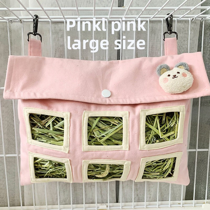 Hanging fabric hay feeder bag for rabbits and guinea pigs, view 7