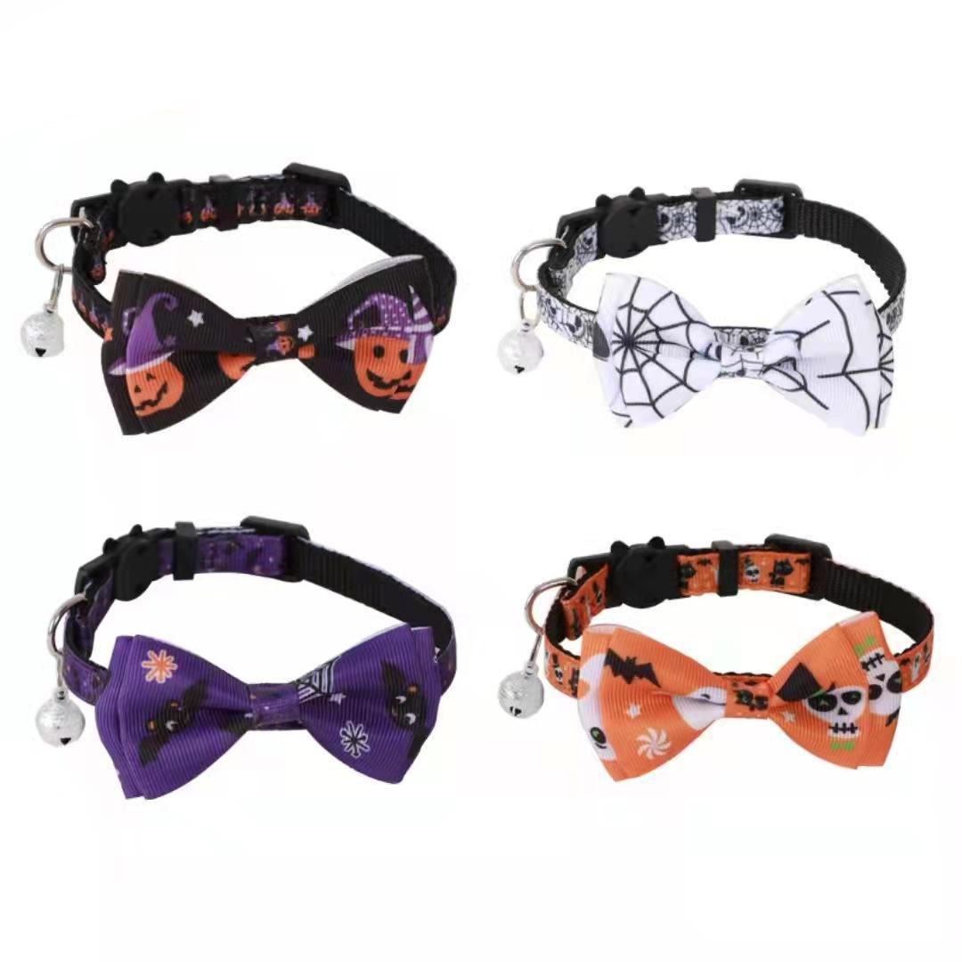 Halloween cat collar with bow and bell in bat design, product image 5