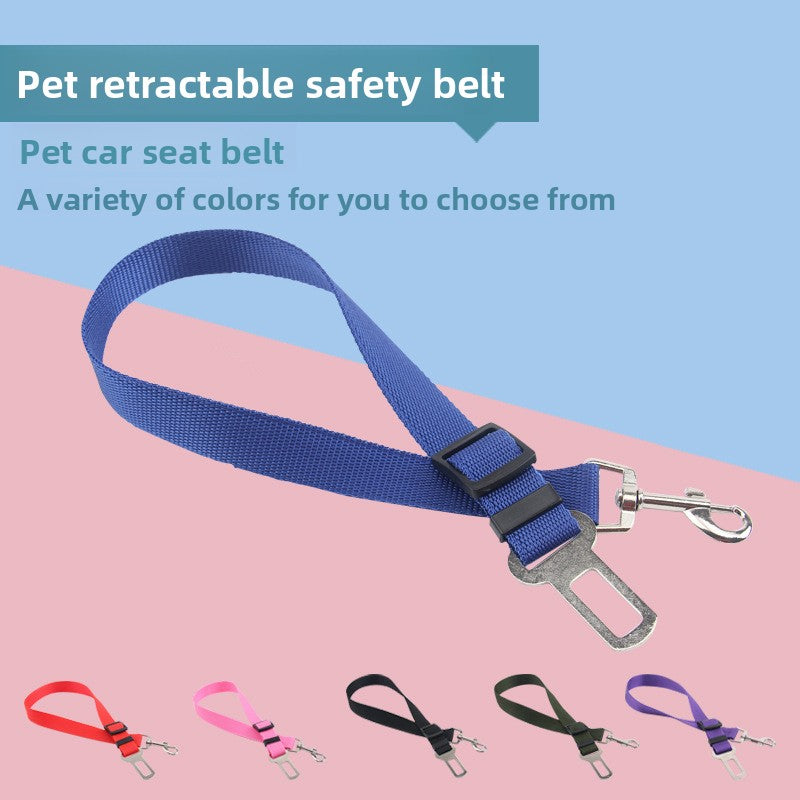 Adjustable dog car seat belt lead in red with clip