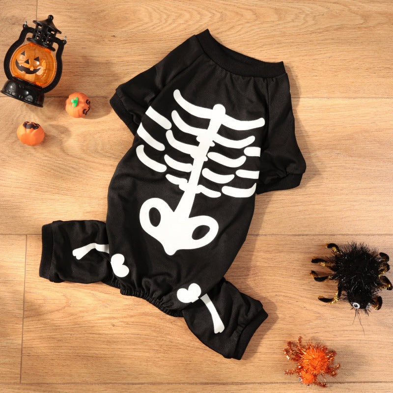 Four leg skeleton dog costume with skull and bone print