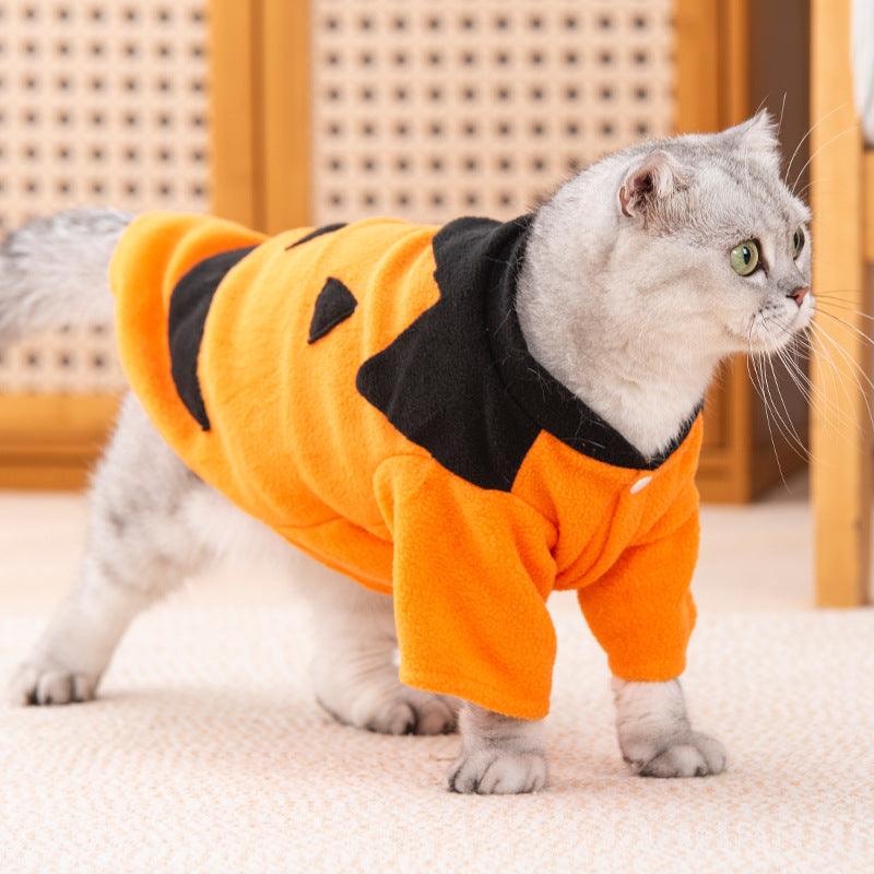 Fleece lined Halloween pumpkin dog costume, in Orange, sizes Extra Small to 2XL, image 1