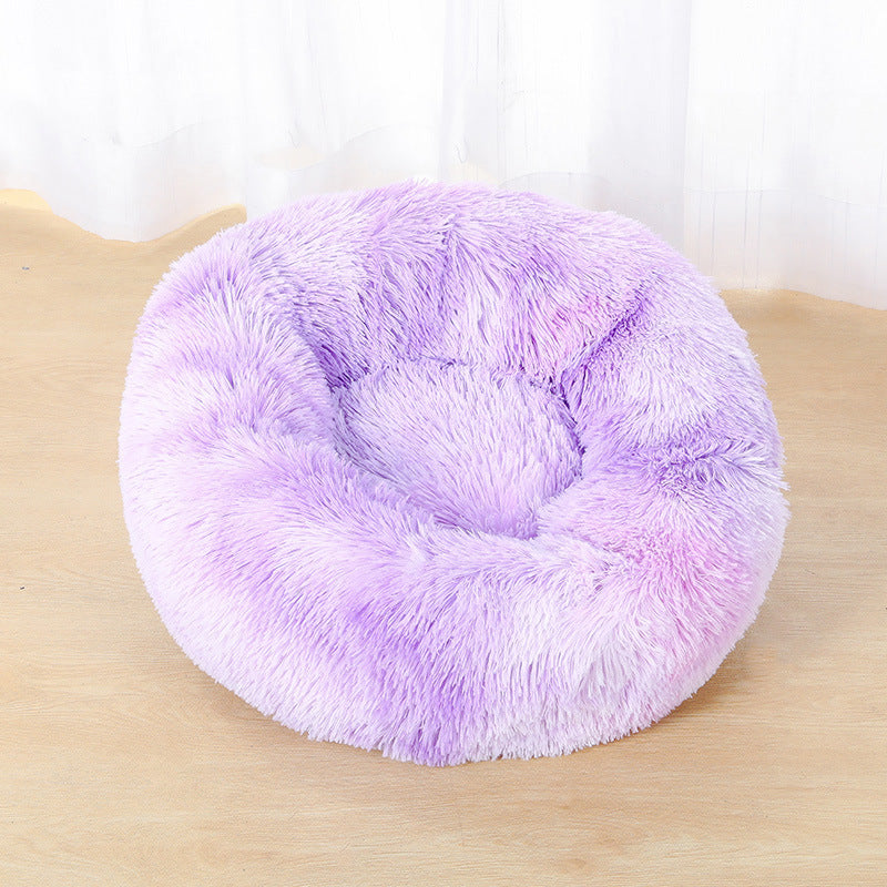 Tie Dye Round Plush Pet Bed for Cats and Small Dogs