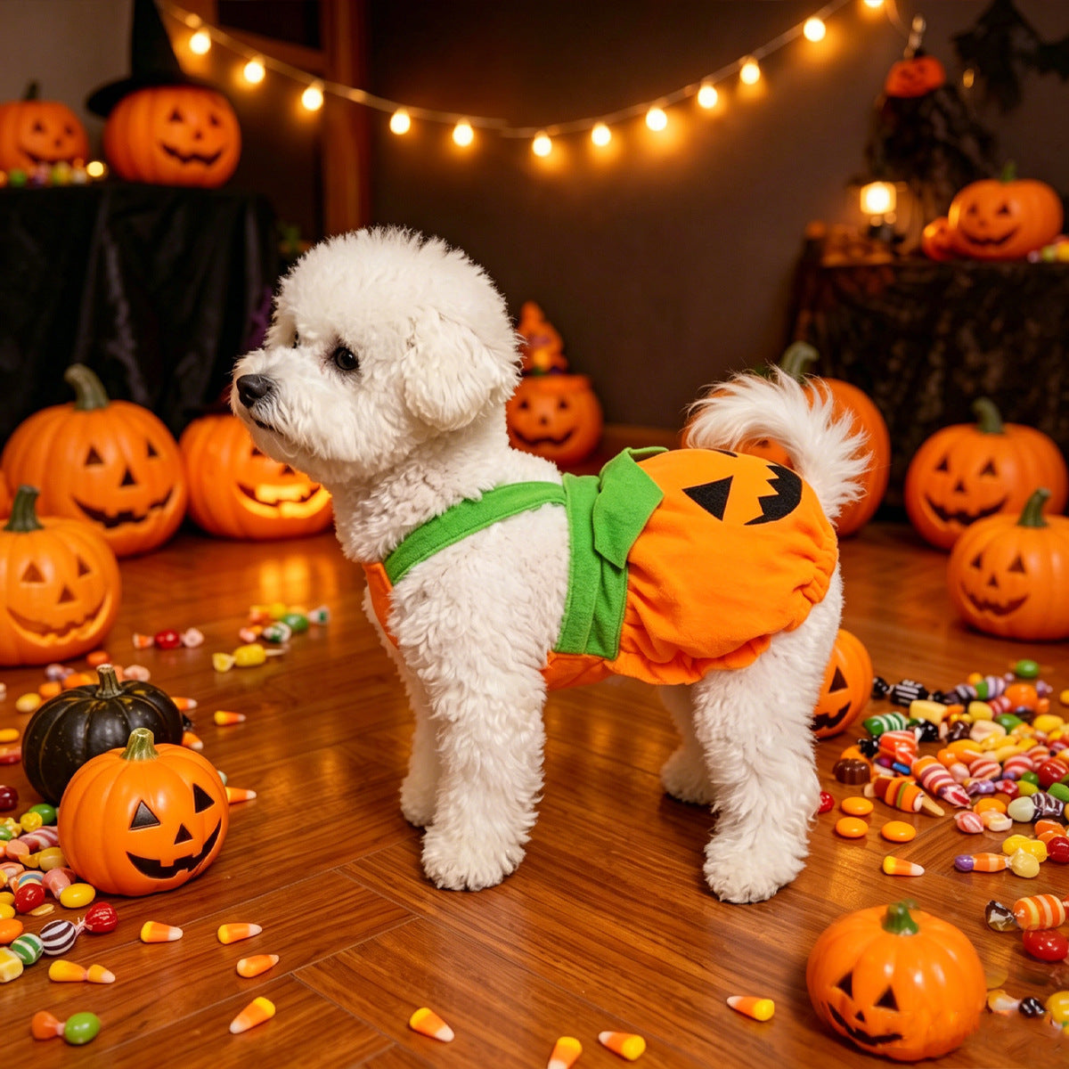 Orange pumpkin harness dress costume for dogs and cats, in Orange, image 1