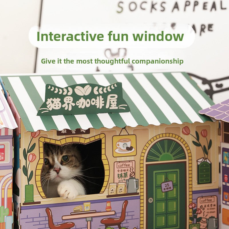 Themed corrugated cardboard cat scratch house and playhouse, view 3