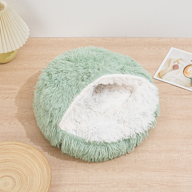 Semi-enclosed shell cat bed with plush lining, detail photo 9