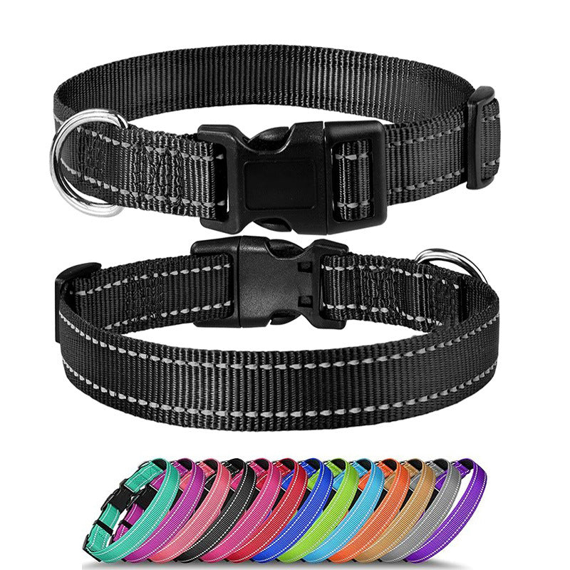 Reflective nylon dog collar in 12 colour options