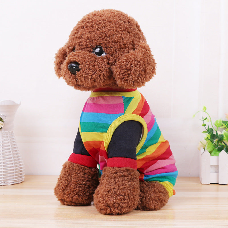 Rainbow striped cotton pet vest for small pets in Rainbow, front view