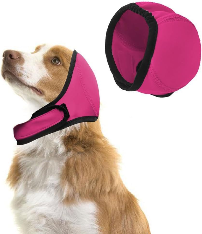 Striped soft stretch dog ear muffs snood in red, view 6