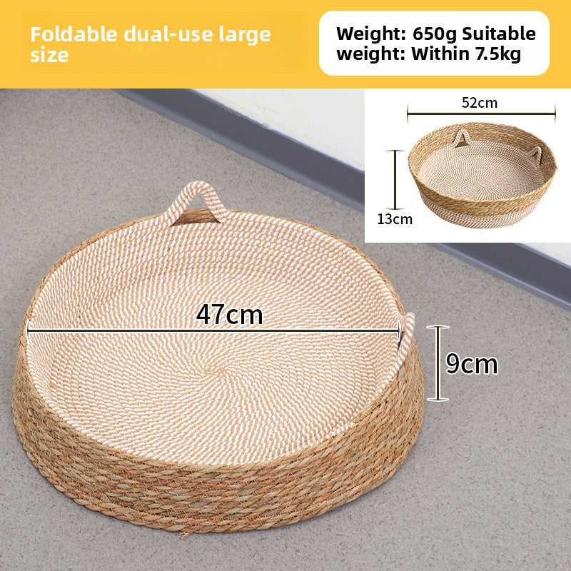 Handwoven grass and cotton linen cat nest with scratch pad, product image 11