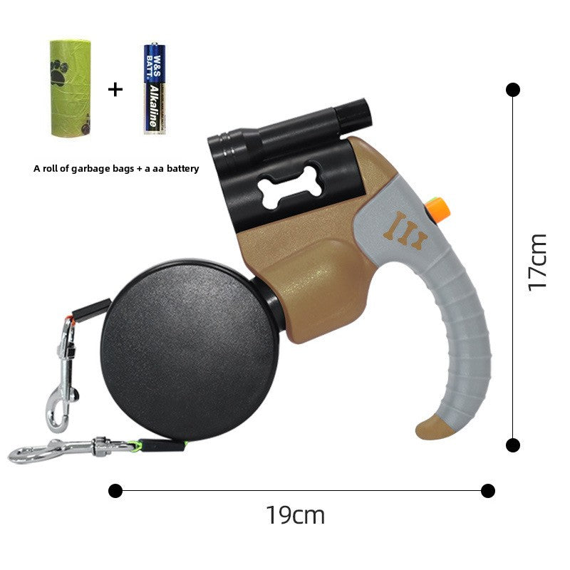 Dual head retractable lead for walking two dogs with bag holder
