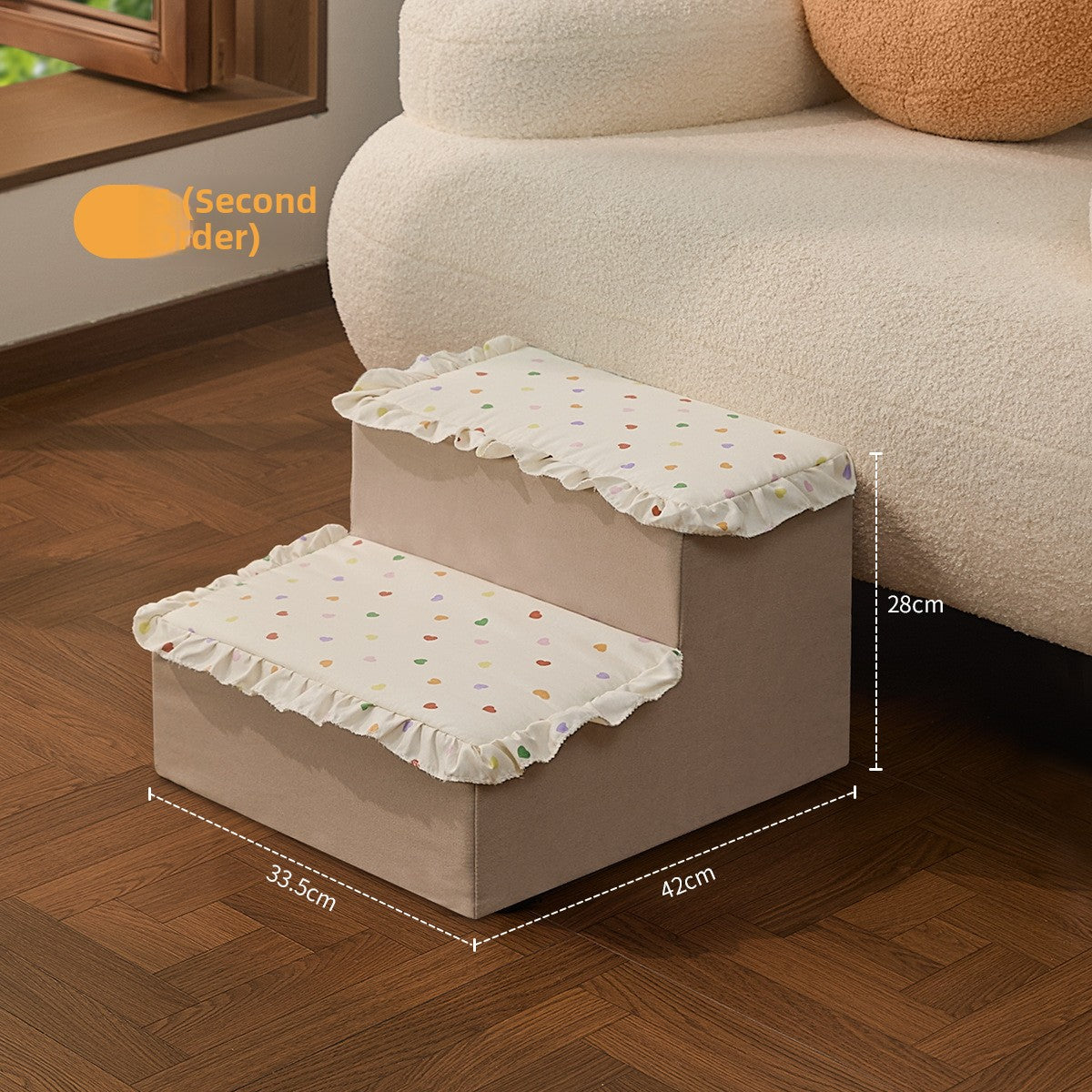 Gentle slope two-step dog stairs, full product photo
