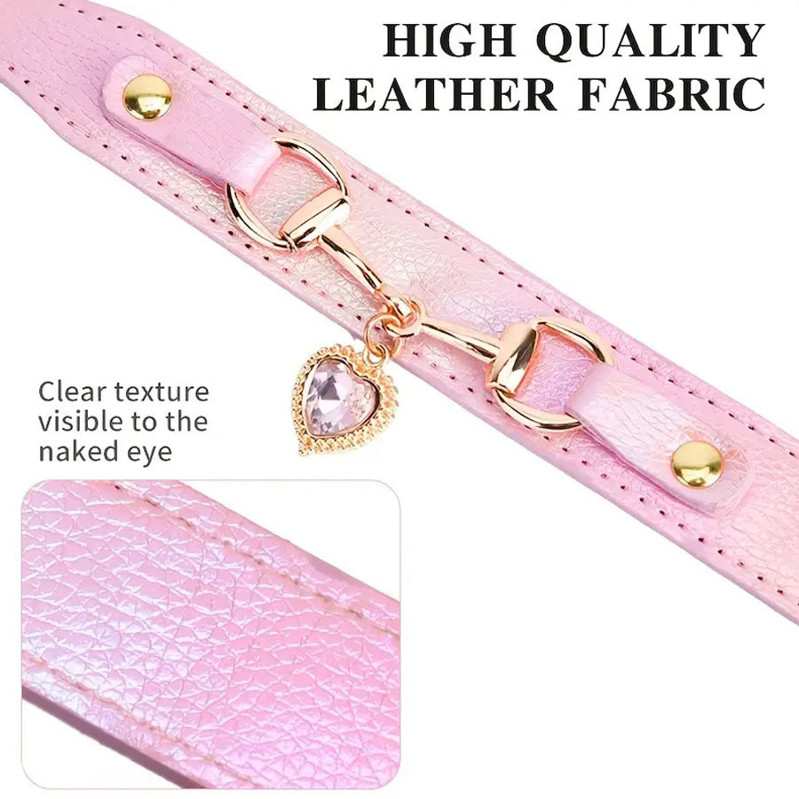 Rhinestone heart PU leather collar for cats and small dogs, product image 5