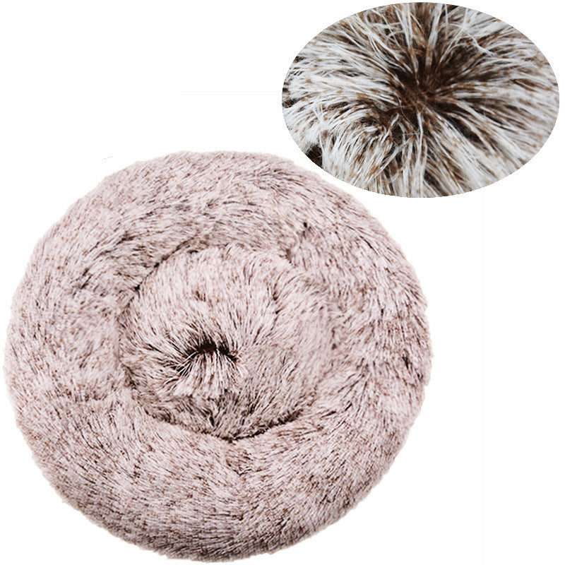 Round long plush nest bed for cats and dogs in Gradient Khaki