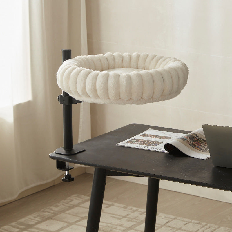 Rotating desktop cat climbing frame with two white beds