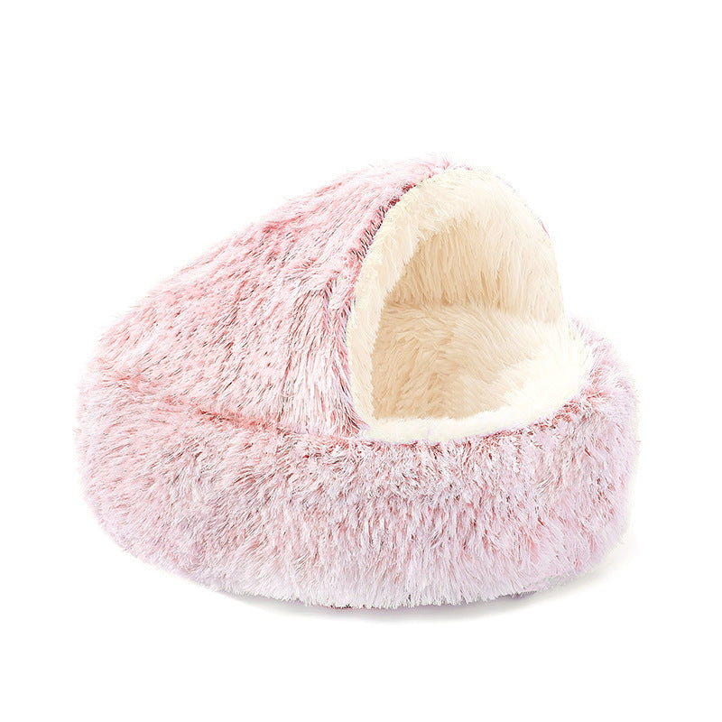 Thick plush cat sleeping bed in two-tone velvet, photo 29 of 29