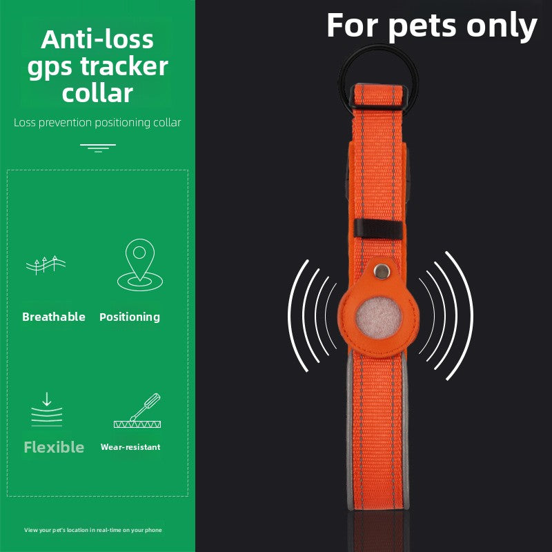 Nylon dog collar with tracker holder pocket in orange, view 4