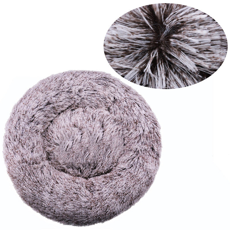 Round long plush nest bed for cats and dogs in Gradient Coffee